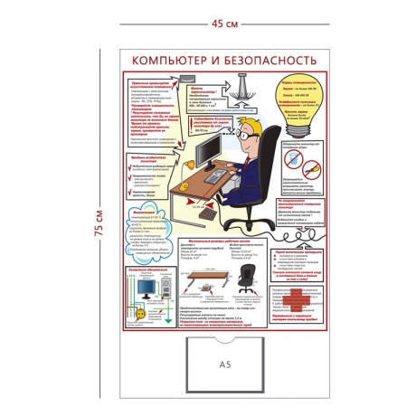 СТН-034 - Cтенд « Компьютер и безопасность» (1 карман А5, 1 плакат)